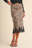 IS1333-A SATIN MIDI SKIRT WITH LACE ON THE BOTTOM HEM