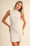 IST6664 HIGH NECKLINE ASYMMETRIC HEM SLEEVELESS SWEATERSET
