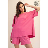 PLUS SIZE MINERAL WASHED COTTON OVERSIZED SLIT TEE