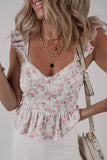 Pink Floral Flutter Peplum Tank Top