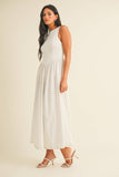 ID9030 BOATNECK SCOOP BACK CHEVRON WAIST FLARED MIDI