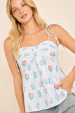 Floral Stripe Ruched Cami Top