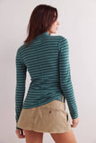 Stripe Turtleneck basic top fitted tee long sleeve top