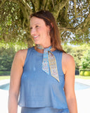 Eliza Reversible Flower Skinny Scarf Blue Yellow
