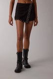 SUEDE STUDDED DETAIL ASYMMETRIC WRAPPED MINI SKORT