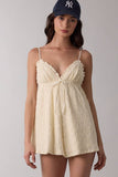 SWEETHEART NECK RUFFLE TRIM PLAIN MINI ROMPER