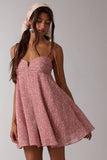 PINK DITSY V-SHAPE HOLE TIE STRAP SWING MINI DRESS