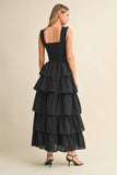 ID8988-B FLORAL EYELET RUFFLE STRAP SMOCKED TIERED MAXI