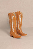 LUCIA LEAVES CUT OUT DESIGN TALL COWBOY BOOTS