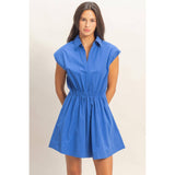 Sleeveless Collared Shirred Mini Dress