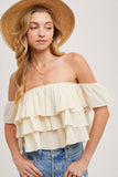 TEXTURED OFF-THE-SHOULDER TIERED CROP TOP