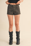 IP1423 LEOPARD PRINTED DENIM SHORTS