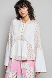 Mixed-Fabric Feminine Look Floral Lace Trim Long Sleeve