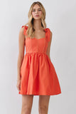CD07241-Tie Shoulder Fit & Flare Mini Dress