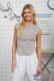 WASHED EXPOSED SEAM HENLEY RIBBED KNIT TOP
