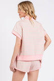 HALF ZIP UP STRIPED TOP AND SHORTS SETS