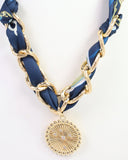 Sarah Scarf Charm Necklace Navy Tan