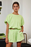 Bubble Hem & Sleeve Terry Crop Top