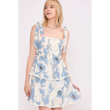 LOVELY PRINT EYELET TIERED MINI DRESS