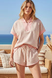 HALF ZIP UP STRIPED TOP AND SHORTS SETS
