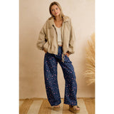 WOMEN NAVY FLORAL PRINT RELAXED WIDE LEG PANTS