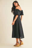 ID8981  PUFF SLEEVES OFF SHOULDER A- LINE MIDI DRESS