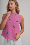 FLORAL EMBROIDERED A LINE SLEEVELESS TOP
