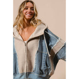 WASHED AND FLEECE MIX AND MATCH ZIP UP HOODIE