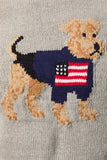 "DOG WITH FLAG" GRAPHIC SHORT SLEEVE CREW NECK SWEATER TOP