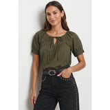 Keyhole Tie Neck Short Sleeve Blouse