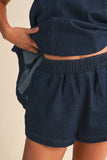 IST6095 DENIM LONGLINE SLEEVELESS TOP AND SHORTS SET
