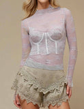 Lux Layering Floral Lace See Through Mesh Top Blouse