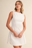 ID10174-A SLEEVELESS WOVEN MINI DRESS WITH SIDE PLEAT DETAIL
