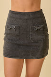 Mini Denim Skort With Front Pocket And Ribbon Bow