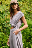 R5096D  Solid Scuba Open Front Wide Leg Jumpsuit