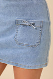 Mini Denim Skort With Front Pocket And Ribbon Bow