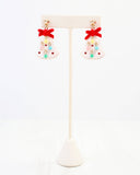 Christmas Tree Earring with Bow and Pearls White