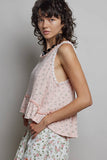 Round Neck Ruffle Hem Trim Detail Floral Sleeveless Top