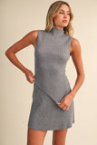 IST6664 HIGH NECKLINE ASYMMETRIC HEM SLEEVELESS SWEATERSET