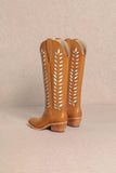 LUCIA LEAVES CUT OUT DESIGN TALL COWBOY BOOTS