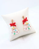 Christmas Tree Earring with Bow and Pearls White