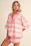 IST5983-A  STRIPED HALF ZIP TOP AND SHORTS SET