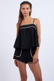 SOLID COLOR KNIT TRIM LINE TOP & SHORTS SET