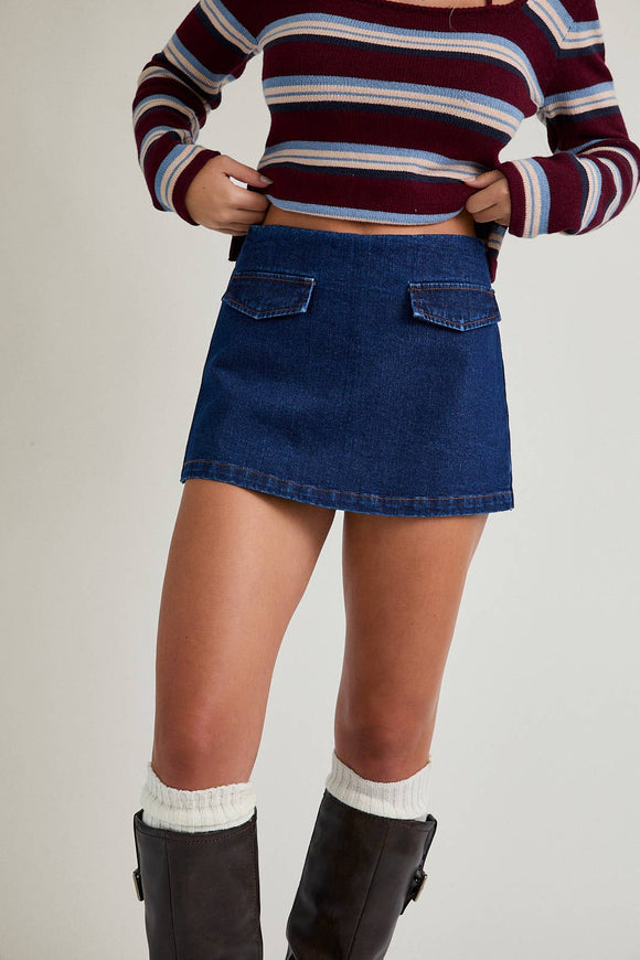HIGH WAISTED A-LINE DENIM SKORT