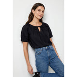 Keyhole Tie Neck Short Sleeve Blouse