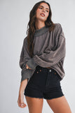 9164HK Oversized Mock Neck Washed Sweatshirt