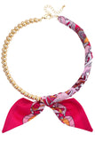 Cassie Ball Bead Scarf Necklace in Fuchsia/Orange/White