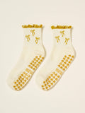 Bow Ruffle Grip Sock [Gold], Pilates Socks