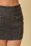 Mini Denim Skort With Front Pocket And Ribbon Bow