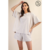 PLUS SIZE MINERAL WASHED COTTON OVERSIZED SLIT TEE